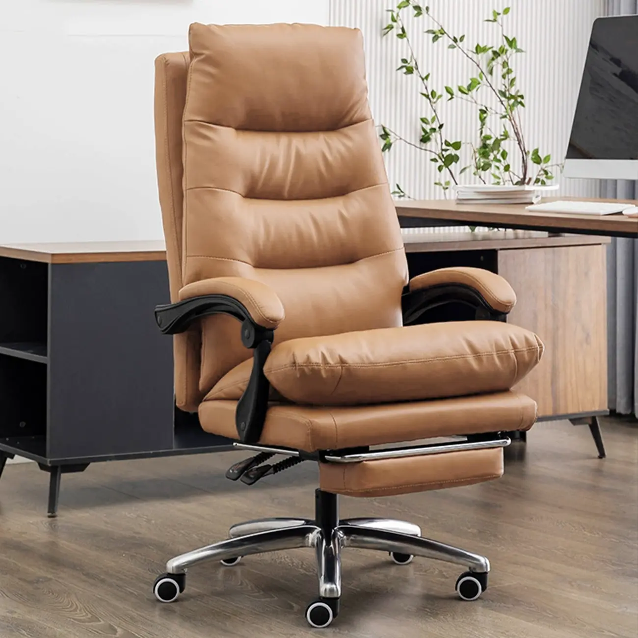 Ergonomic Leather Reclining Executive Office Chair with Footrest