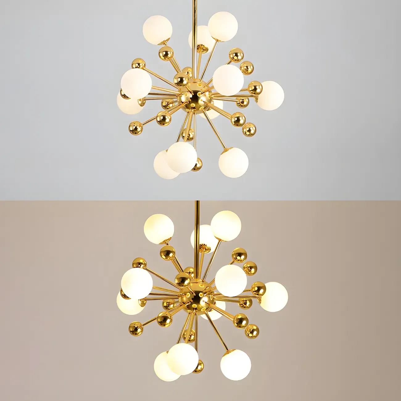 Modern Gold Sphere Sputnik Chandelier with White Glass Shade