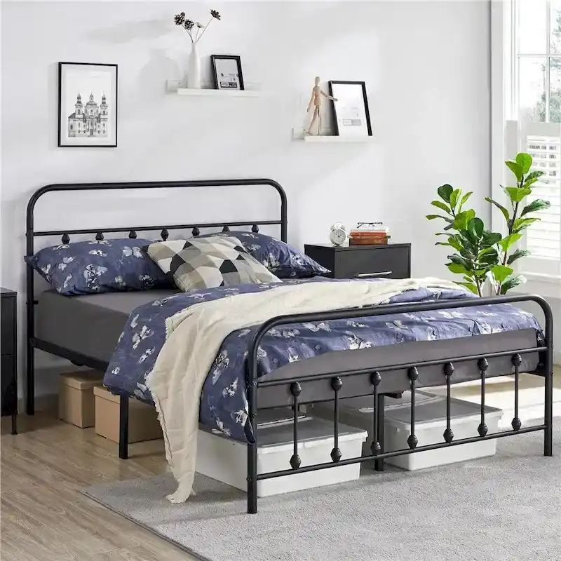 Yaheetech Metal Bed with High Headboard and Footboard with Storage