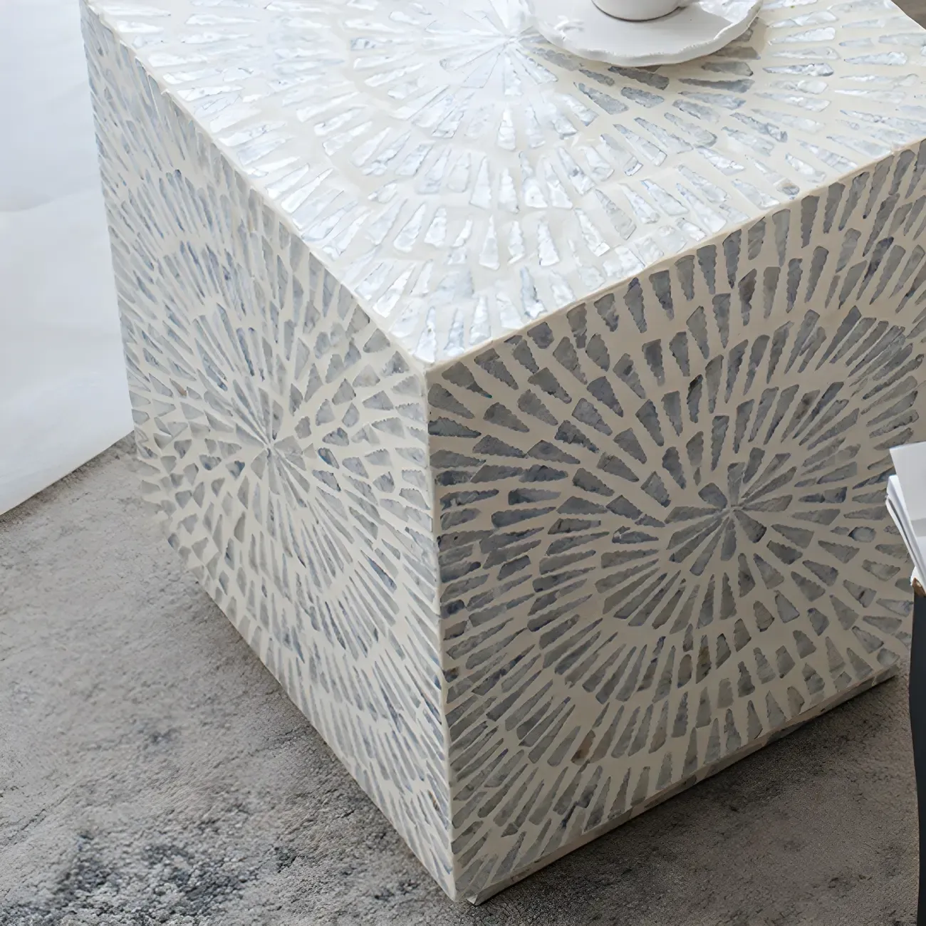 Tropical Mosaic Wooden Round Side Table