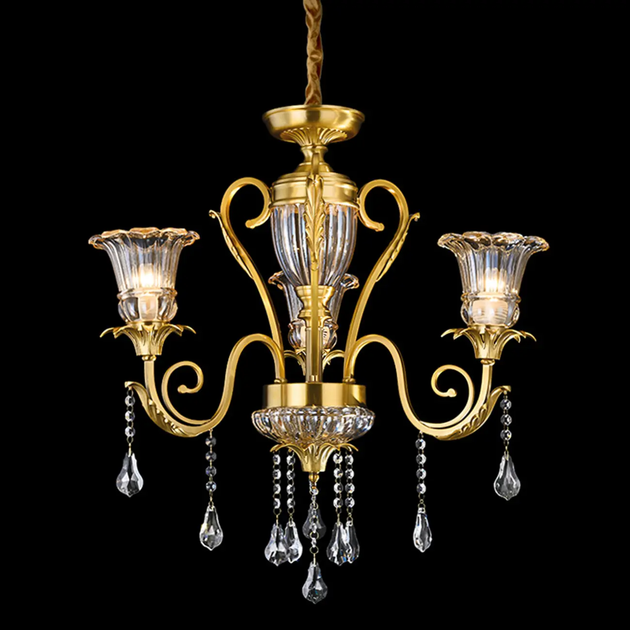Vintage Golden Up light Flower Shape Crystal Chandelier for Dining Room