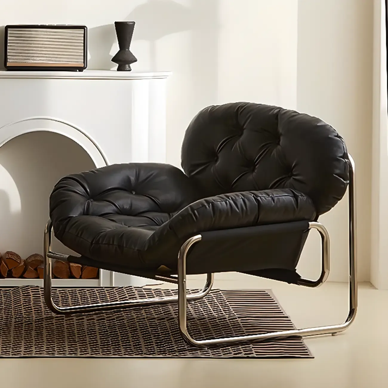 Oversized Modern Tufted Back Faux Leather Accent Armchair