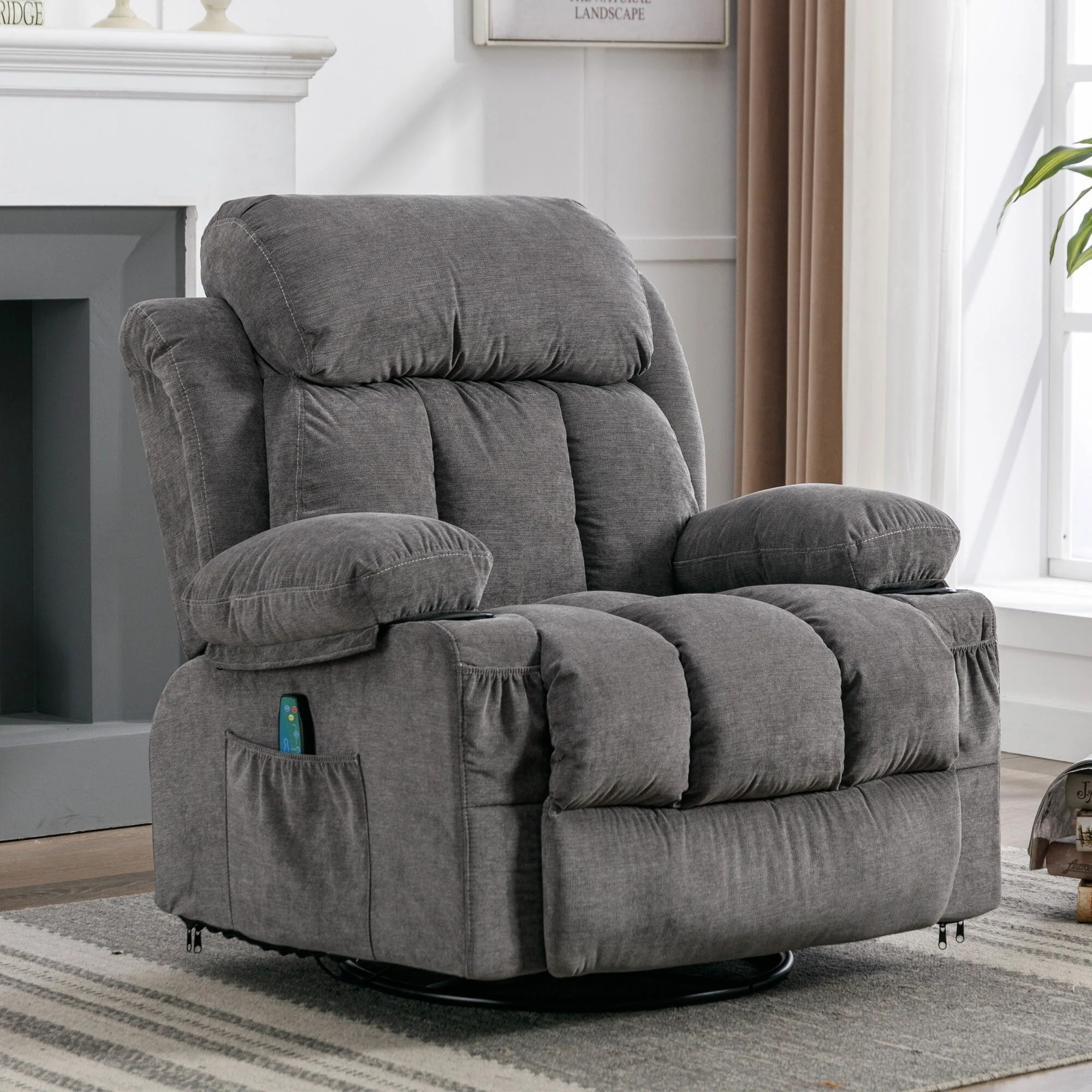 360° Swivel Recliner Chair with Massage, Heat, USB, and Cup Holders