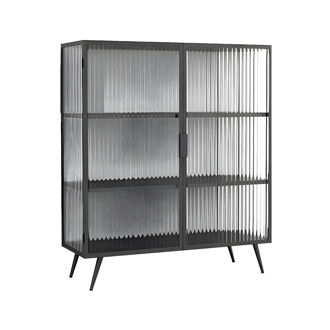 Sleek Black Metal Square Glass Display Cabinet