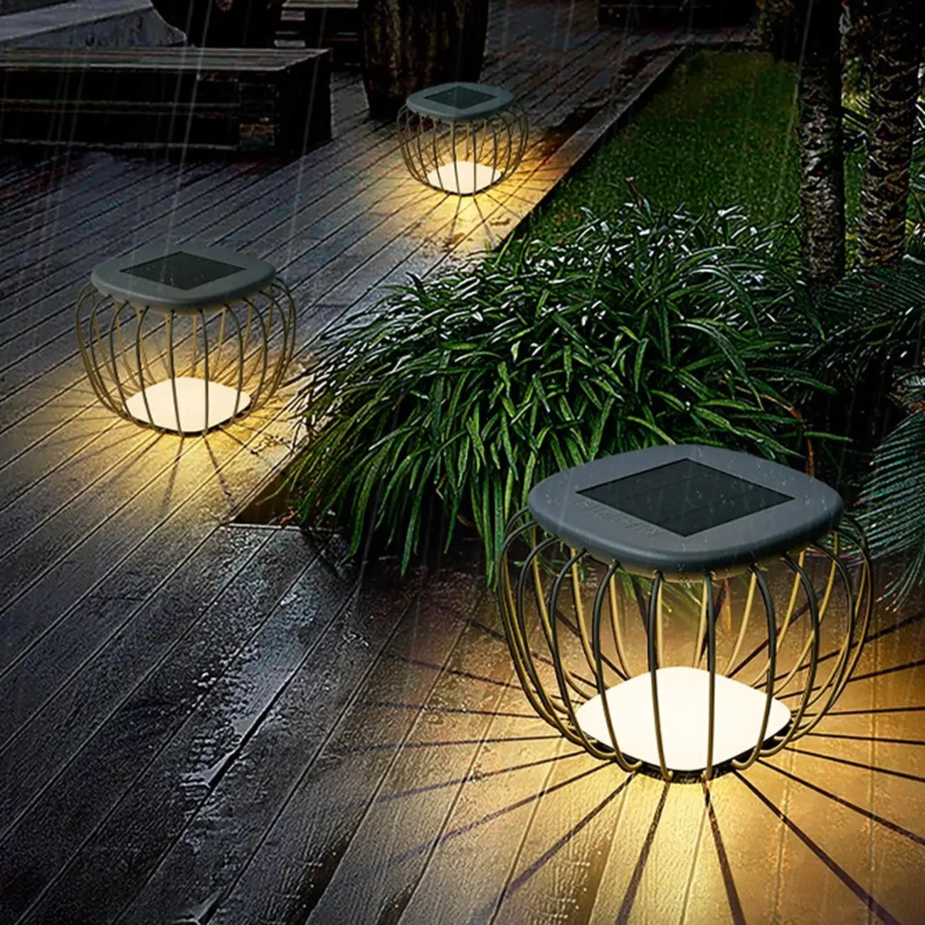 Modern Metal Cage Design Solar Post Cap Light