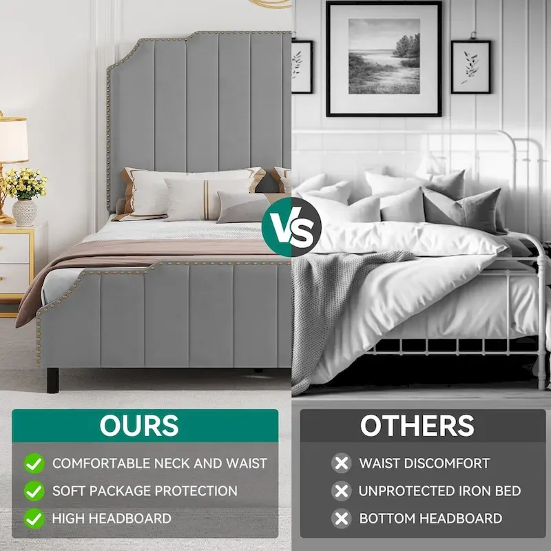 Moasis Queen 61 Flannel Upholstered Headboard Bed Frame