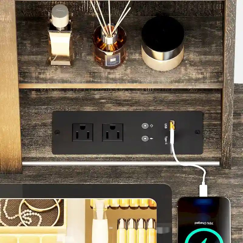 Makeup Vanity With Led Light and Outlets