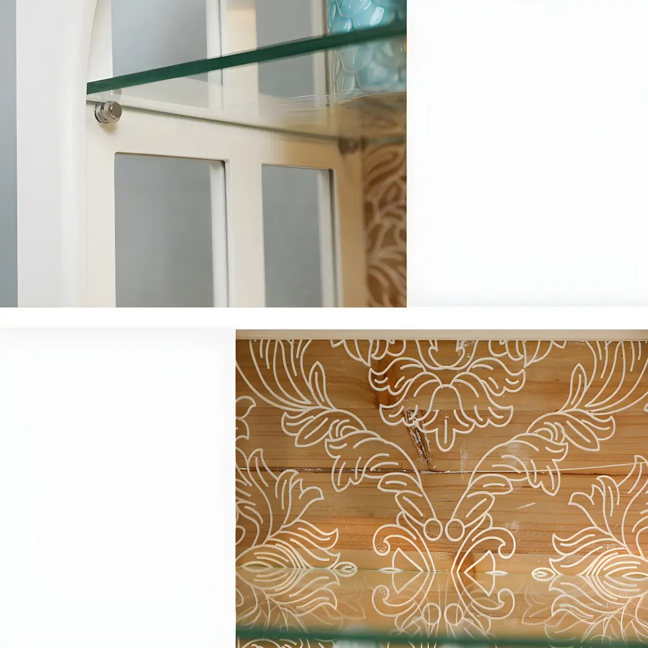 Rectangular White Wood Glass Shelf Display Cabinet