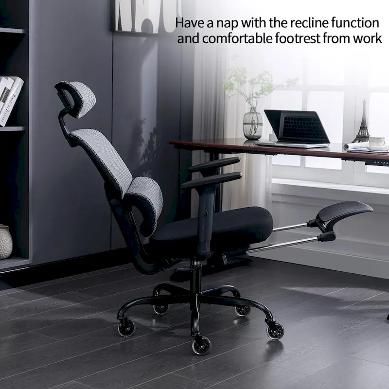 Ergonomic Office Chair with Foot Rest, Rubber Wheels Desk Chair