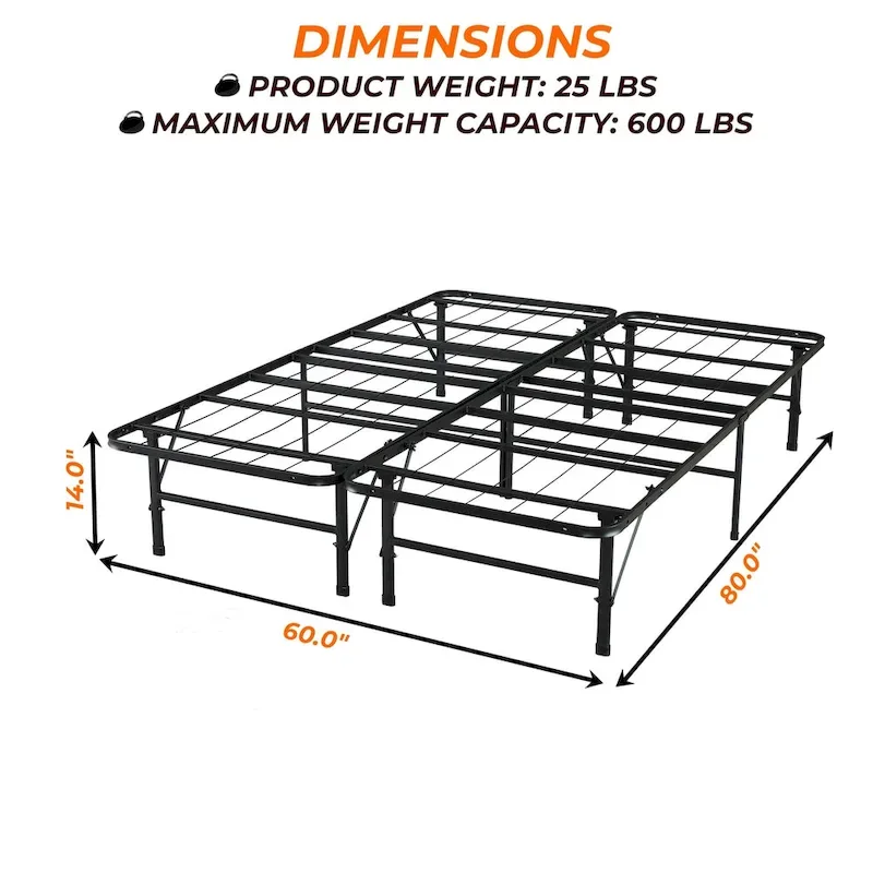 Heavy Duty Foldable Bed Frame with Steel Metal Slats Mattress Foundation