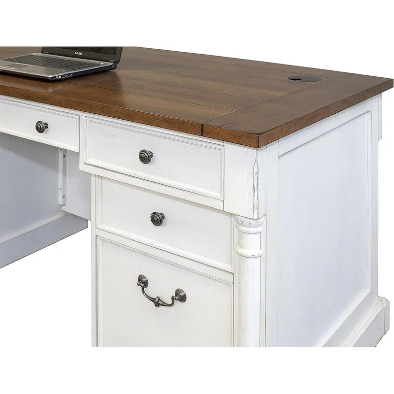 Rustic Wood Double Pedestal Executive Desk, Office Desk, Table, White