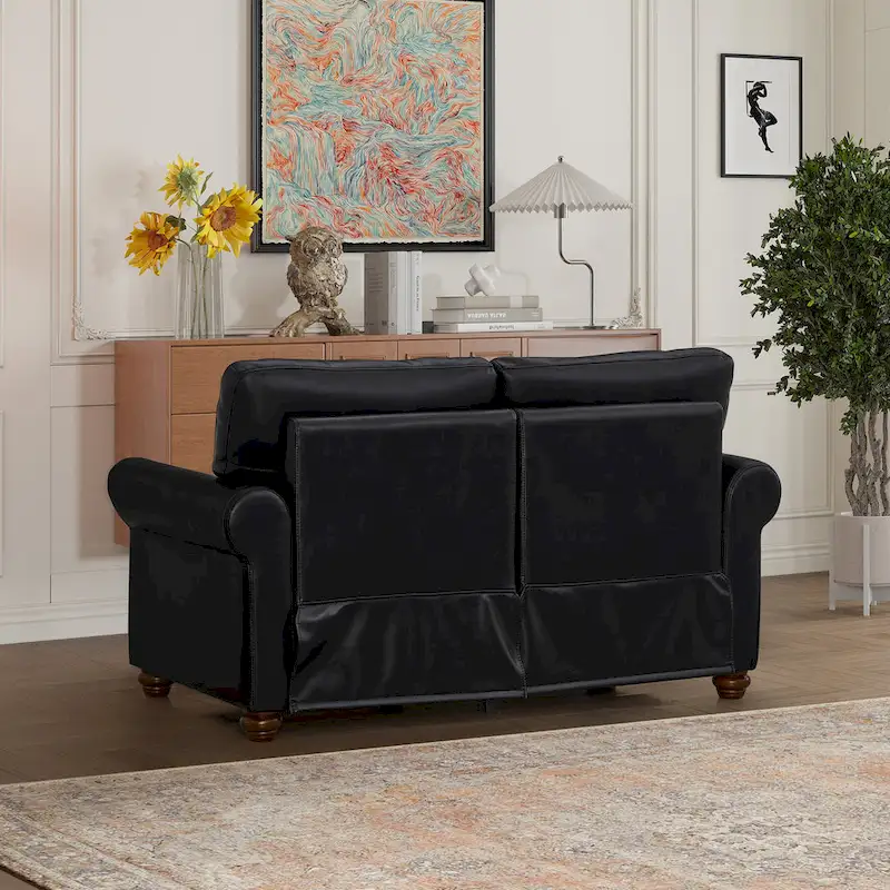 Living Room Sofa Loveseat Black Faux Leather