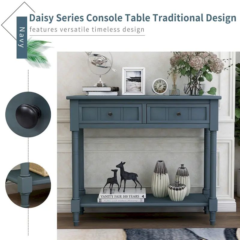Modern Console Table with Two Drawers and Bottom Shelf