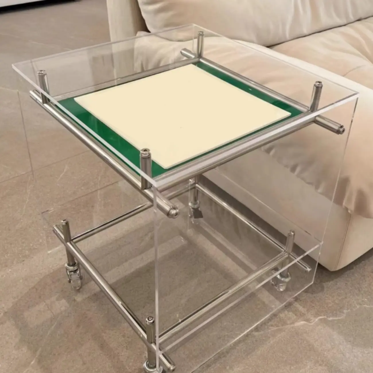 Stylish Clear Acrylic 360° Rolling Cubic Side Table