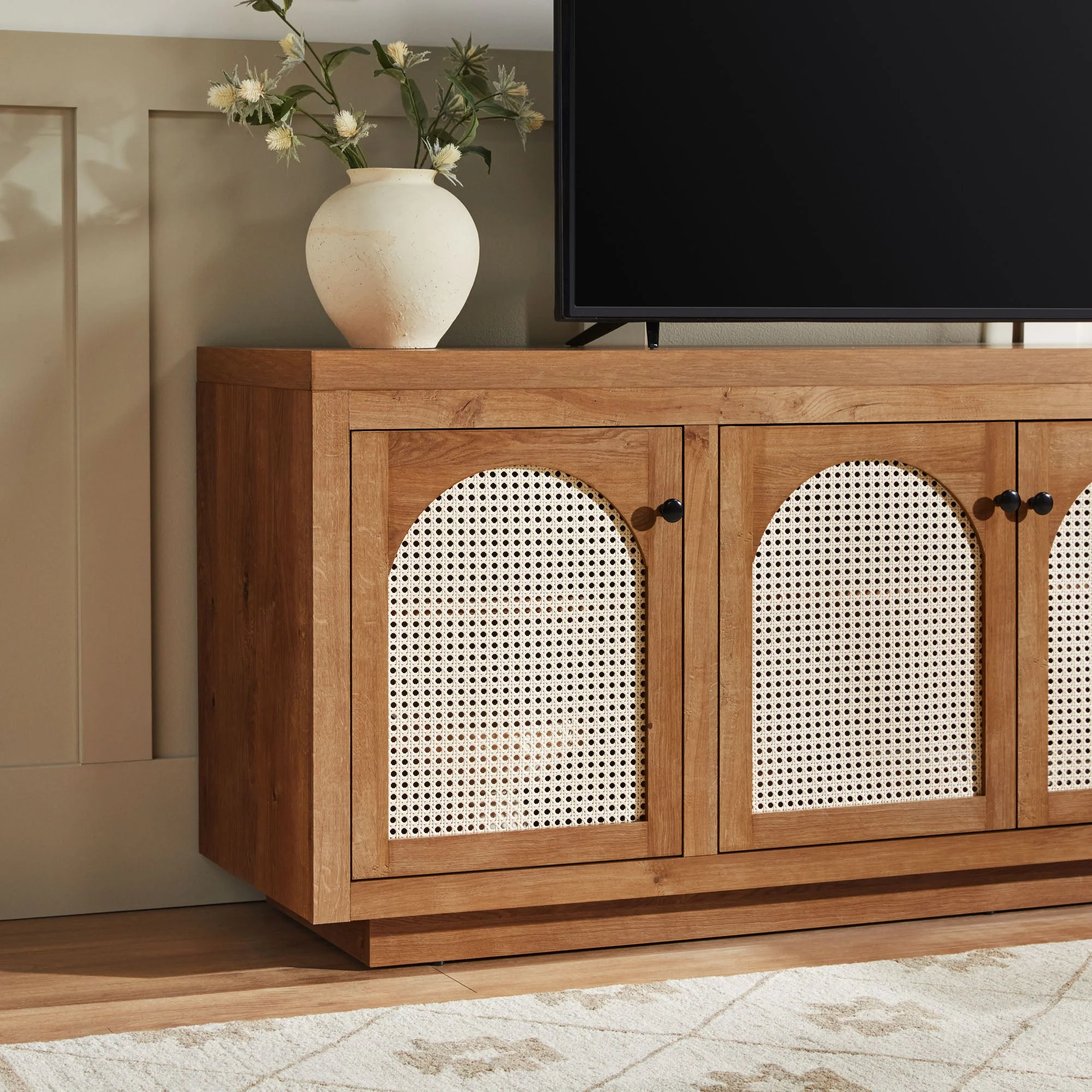 Sasha Contemporary TV Stand and Sideboard with Rattan Doors for up to 80 TV