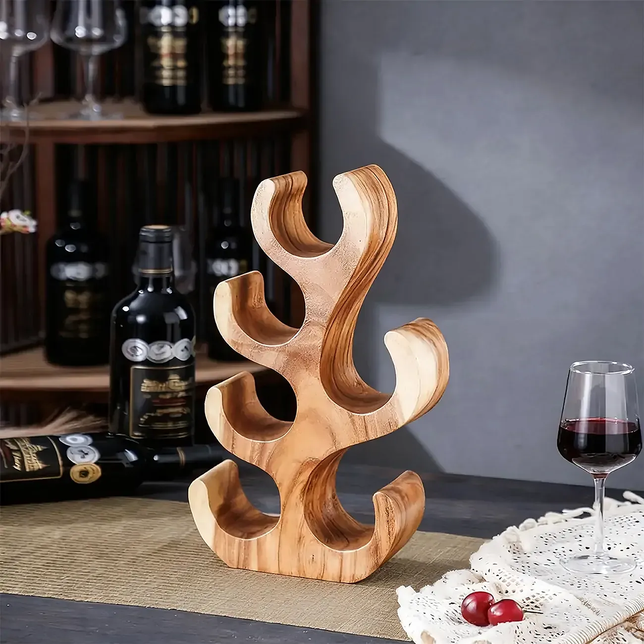 Solid Wood Tree Design Handcraftd Wine Rack Table Top