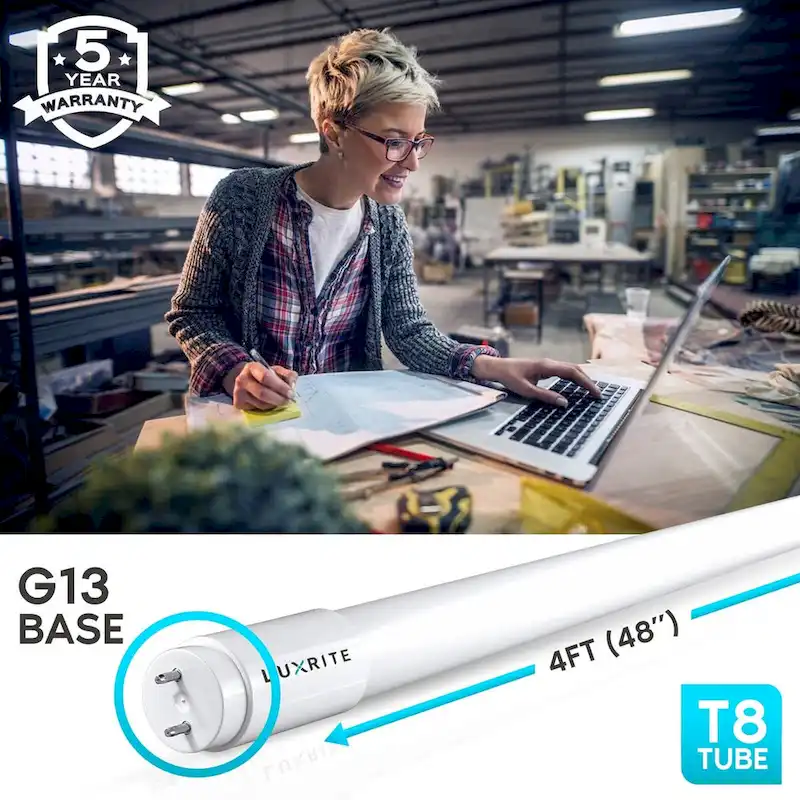 Luxrite 4FT T8 LED Tube Light, Ballast and Ballast Bypass, 13W=32W, 1800 Lumens, Damp Rated 12 Pack