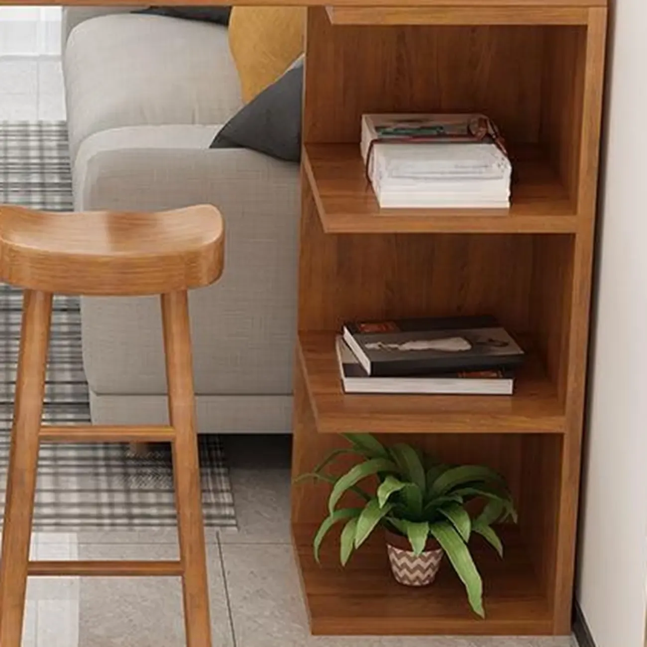 Modern Wooden Bar Height Table with Side Cabinet