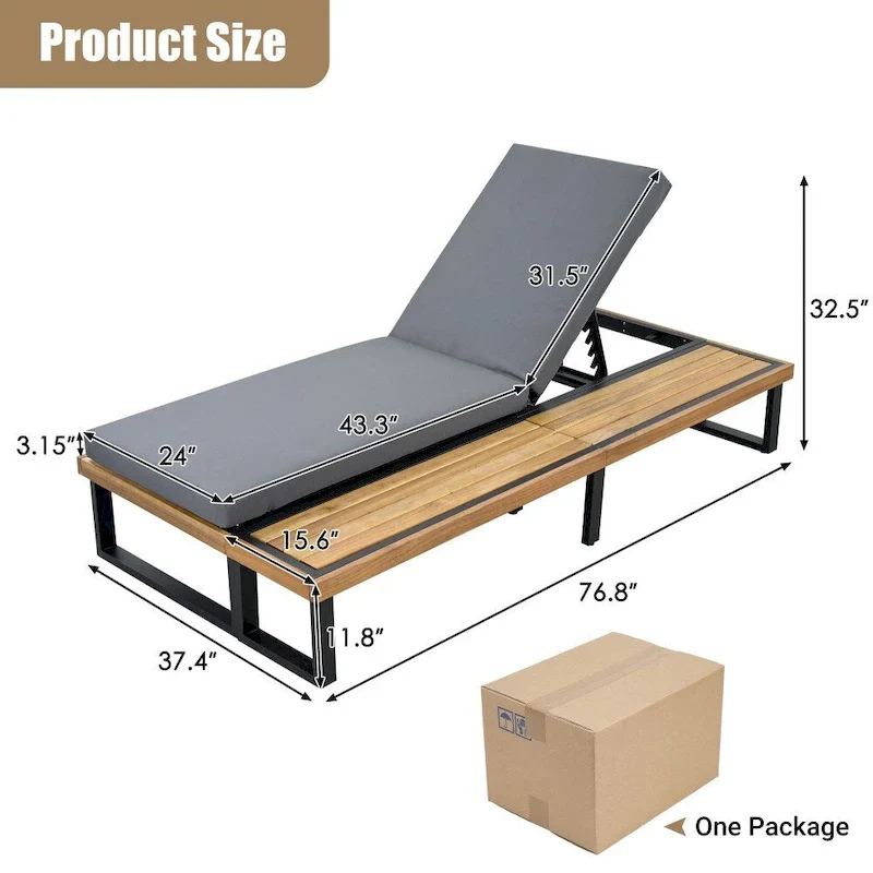 Outdoor Chaise Lounge Chair with 5-position Adjustable Backrest and Cushion