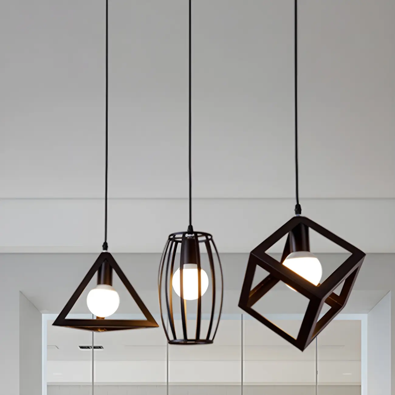 Industrial Black Metal Geometric Kitchen Island Pendant Light
