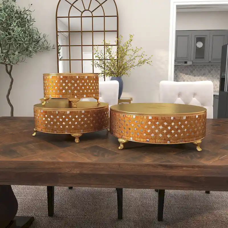 Amazing Set of Three Metal Mosaic Cake Stand