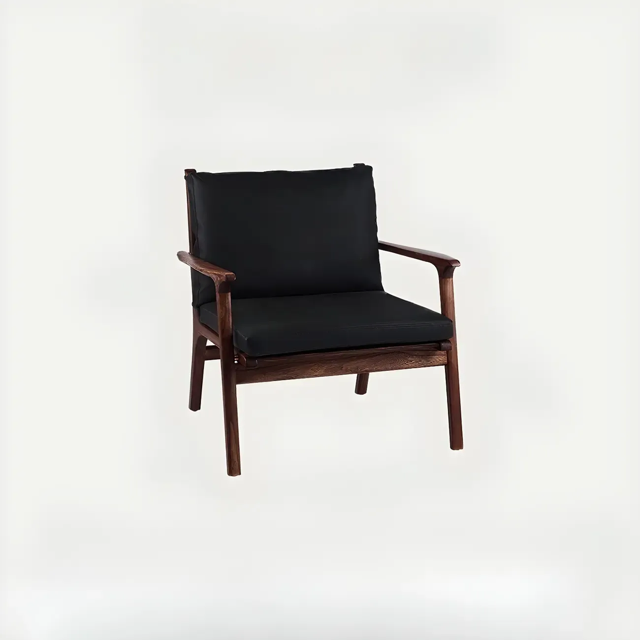 Scandinavian Faux Leather Wood Square Arm Accent Chair