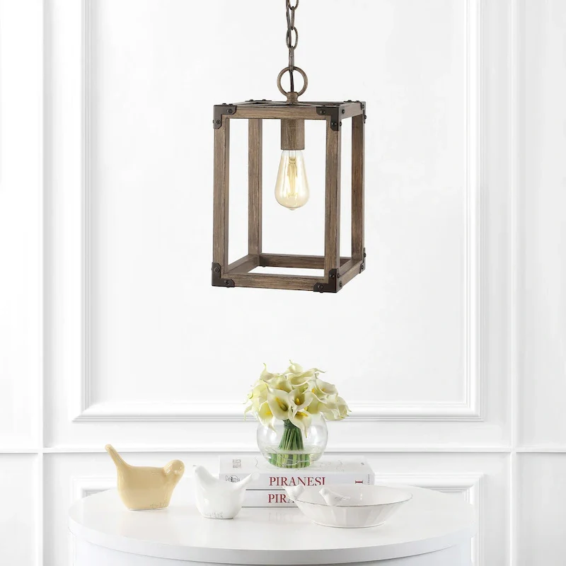 Turing 8.13  Adjustable Iron Rustic Farmhouse LED Pendant, Brown by JONATHAN Y