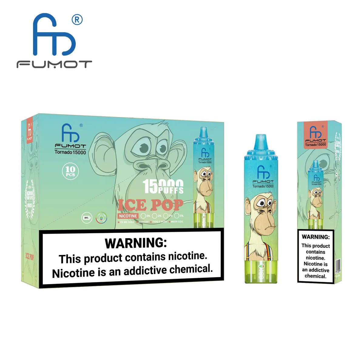 Fumot Tornado 15000 Ice Pop – 10er-Displaybox mit Einweg-Vape und Einzelpackung