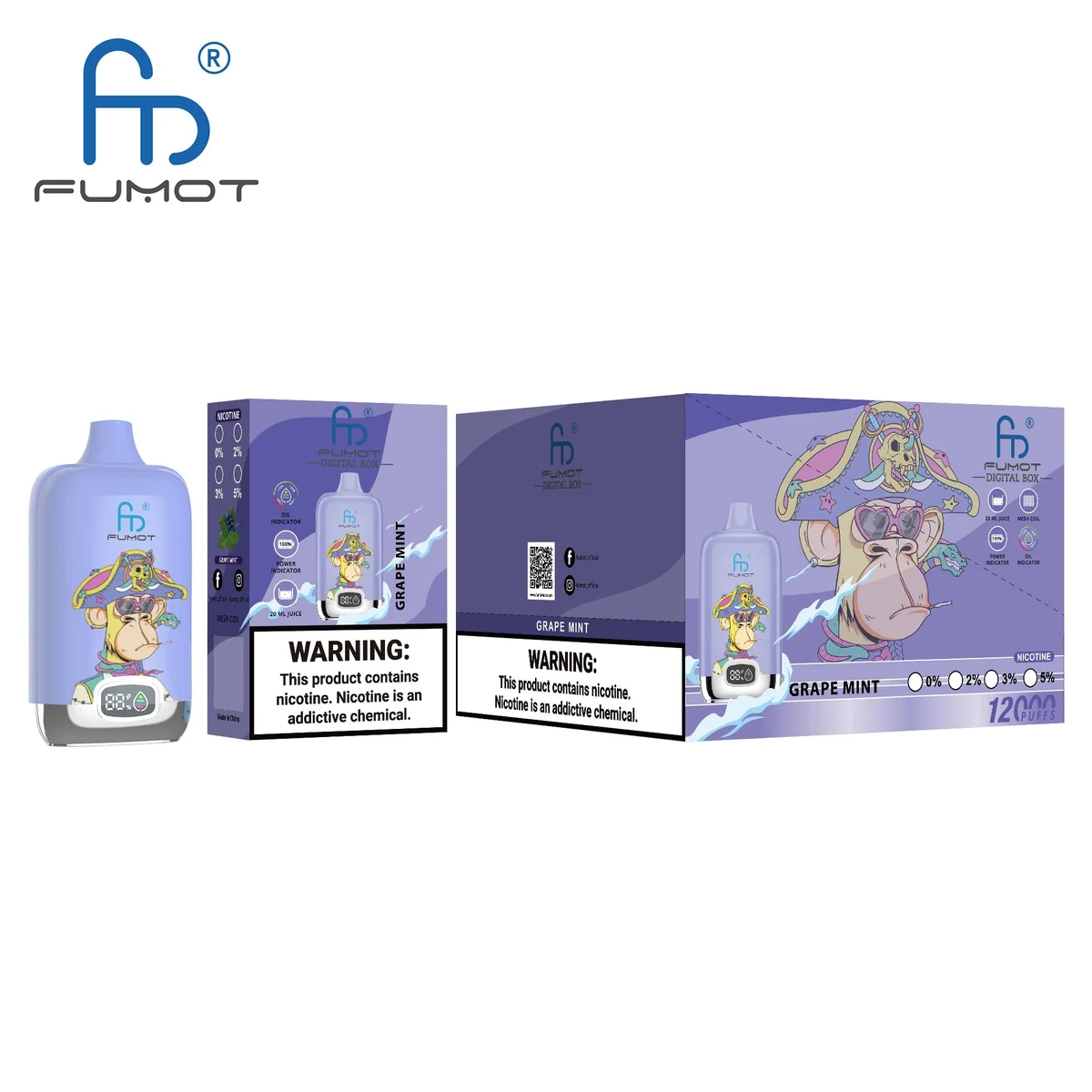 Fumot Digital Box 12000 Grape Mint – 10er-Displaybox mit Einweg-Vape und Einzelpackung