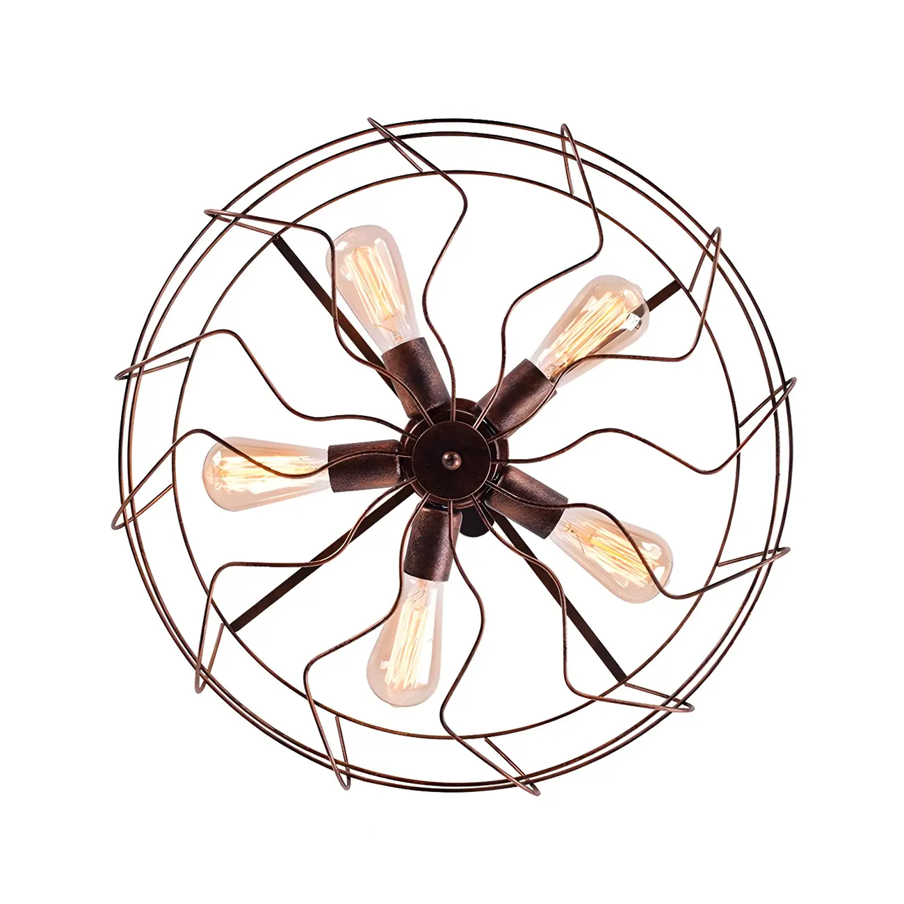 Industrial Metal Black Round Caged Semi Flush Ceiling Light