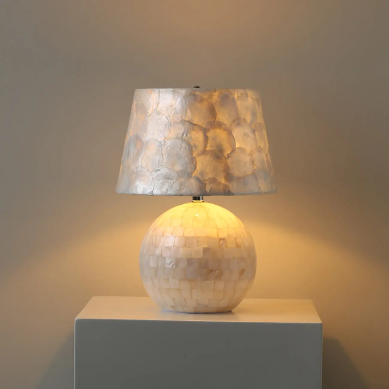 Modern Shell Table Lamp with Geometric Shade, LED