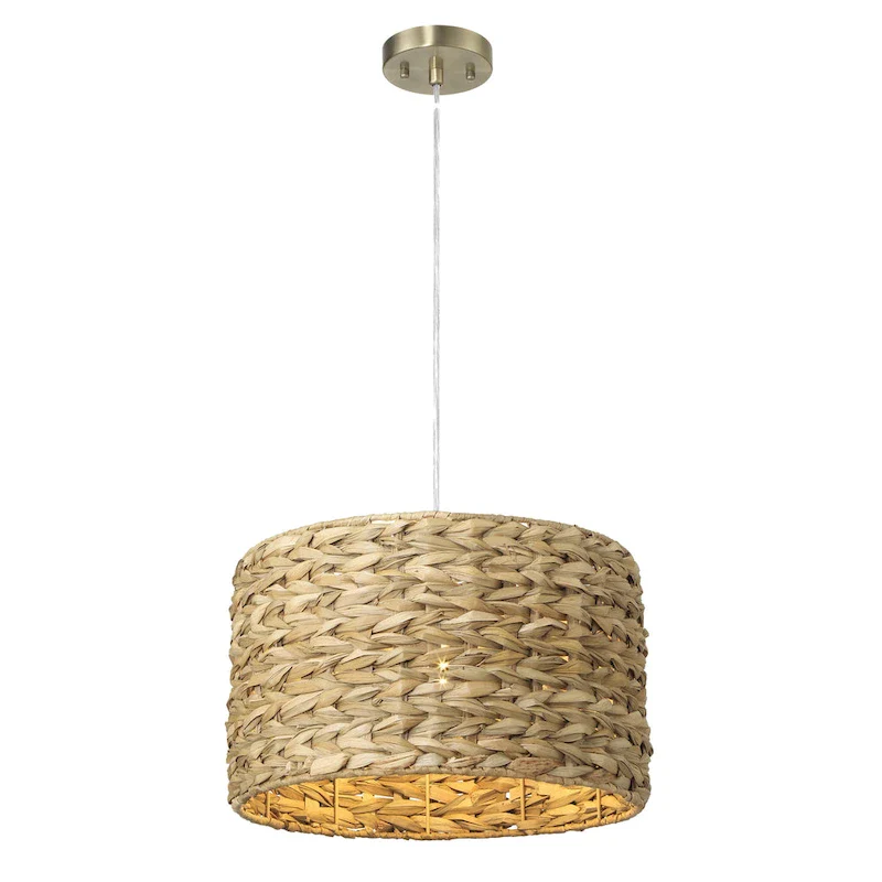 Bella Metal and Handwoven Wicker Drum Ceiling Light - 16.0 L x 16.0 W x 10.0 H