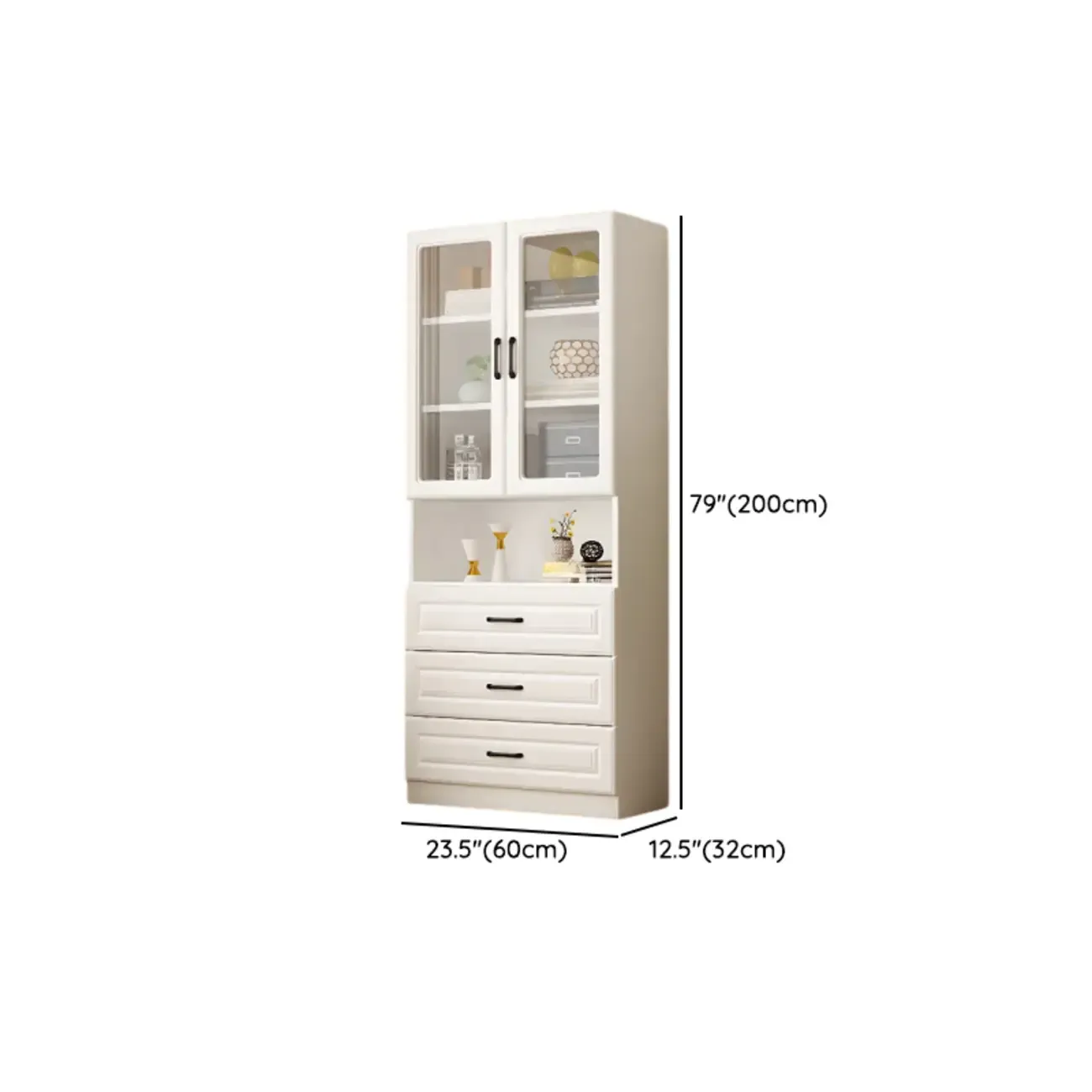 Classic White Vertical Wood Display Bookcase with Cabinet