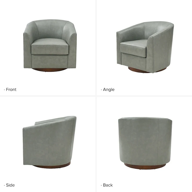 Althea Modern Genuine Leather Swivel Barrel Chair with Solid Wood Base Set of 2 By HULALA HOME