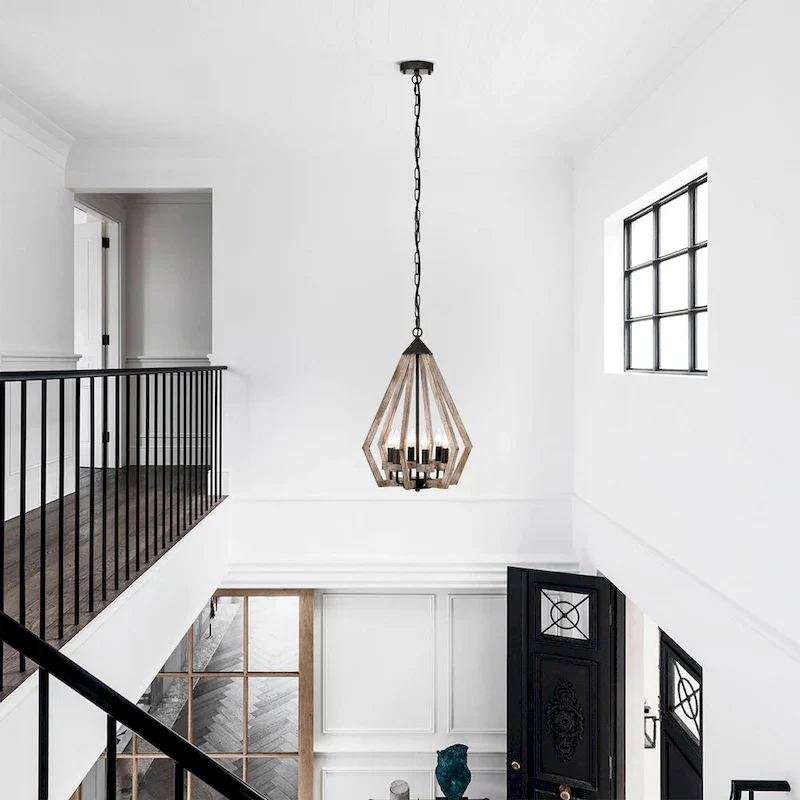 Cydney 16 Inch Geometric Shape Wood Grain Finish Pendant 6 Light