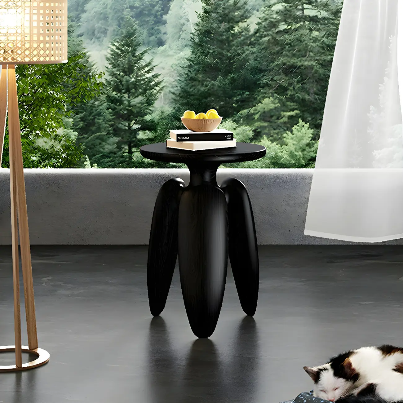 Natural Ash Wood Round Living Room Side Table Three Legs