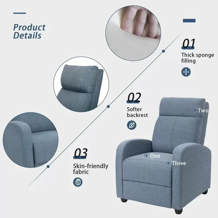 Homall Recliner Chair Fabric Single Living Room Sofa Recliner