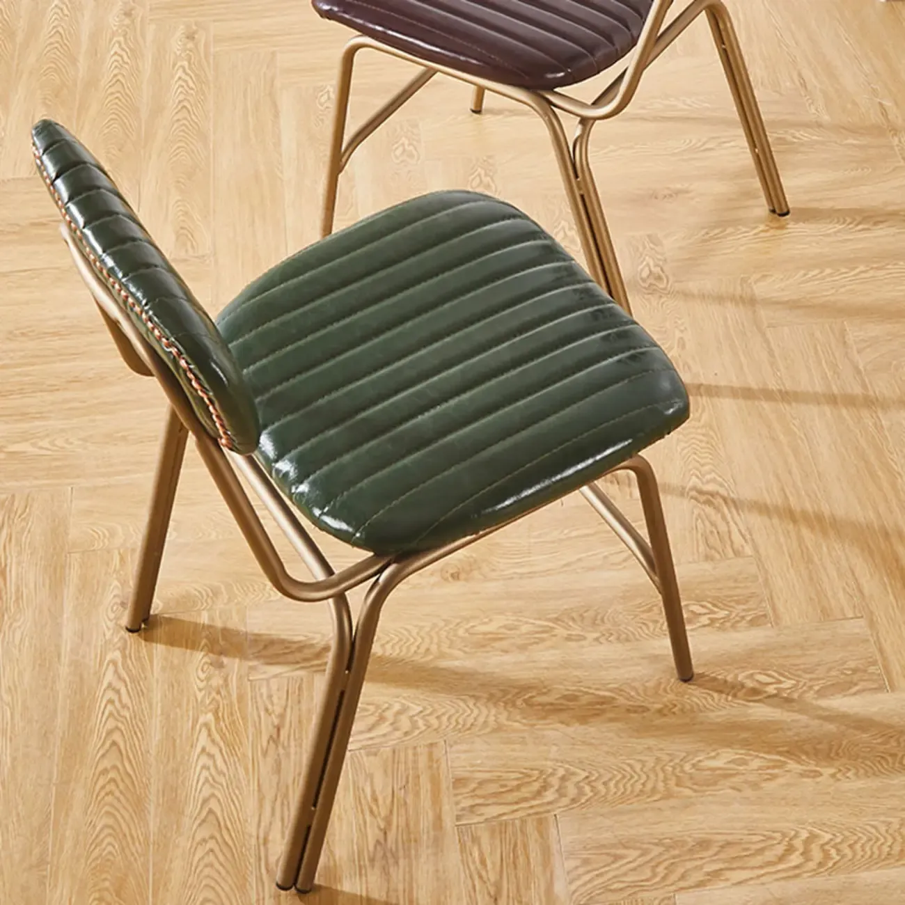 Modern Metal Frame Faux Leather Open Back Dining Chair