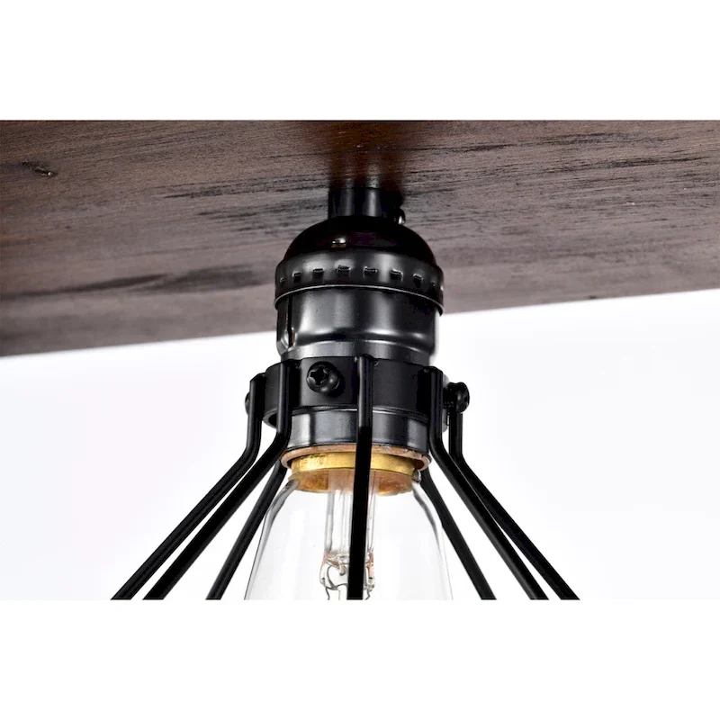 Malli Farmhouse Kitchen Island Chandelier Wood Grain Finish Metal Matte Black Lighting - Matte Black and Wood Grain