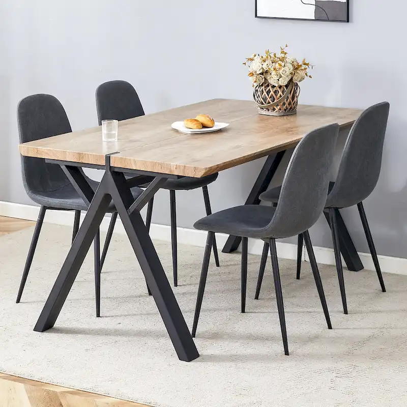 Modern Dining Set with Rectangular Black A-Frame Table & Round Backrest Chairs