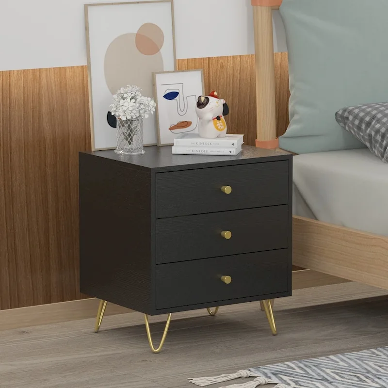 21.6 Tall 3 - Drawer Nightstand White/Grey/Black(1 Piece)