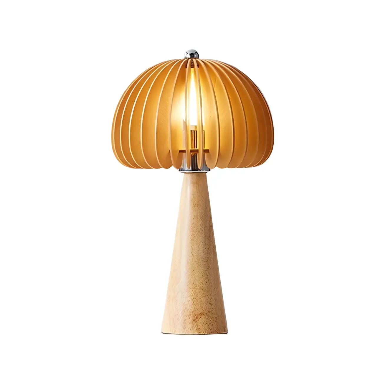 Art Deco Yellow Wooden Mushroom-Shaped LED Table Lamp