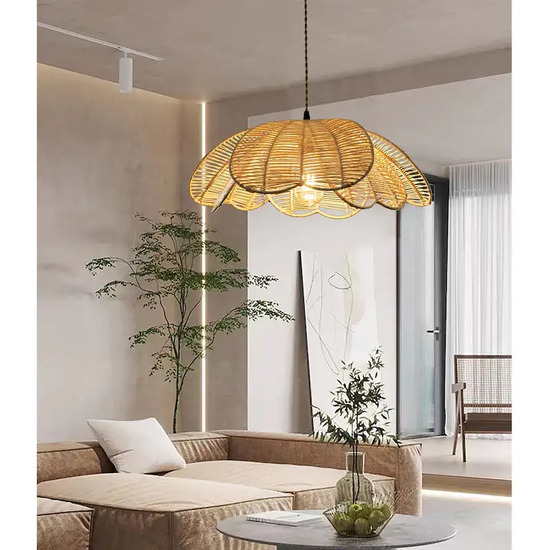Boho Rattan Flower Pendant Light Coastal Hanging Fixture Light - 20  Wide