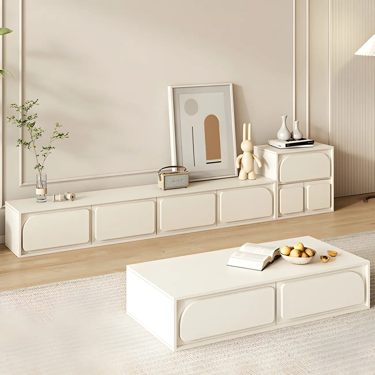 79 White Modern Wood Cable Management TV Stand with Legs