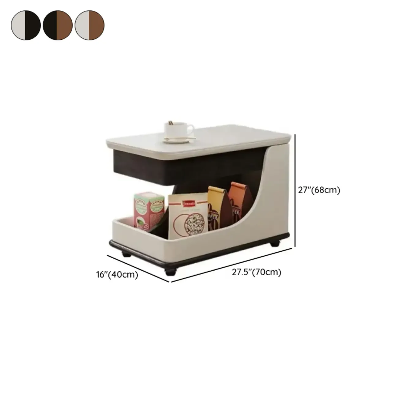 White Adjustable Top Modern Rolling Wood Side Table