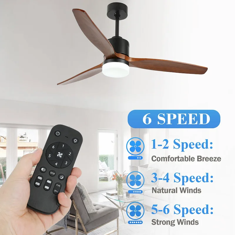 52  Farmhouse Solid Wood Ceiling Fan with Dimmable LED Light, 3-Speed Reversible Ceiling Fan with Remote