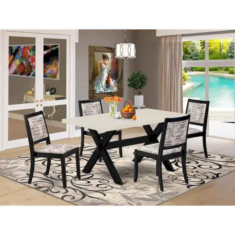 East West Furniture dining room set - a kitchen table & Stackable dining chairs - Wire-brushed Black (Pieces & Seat Options)