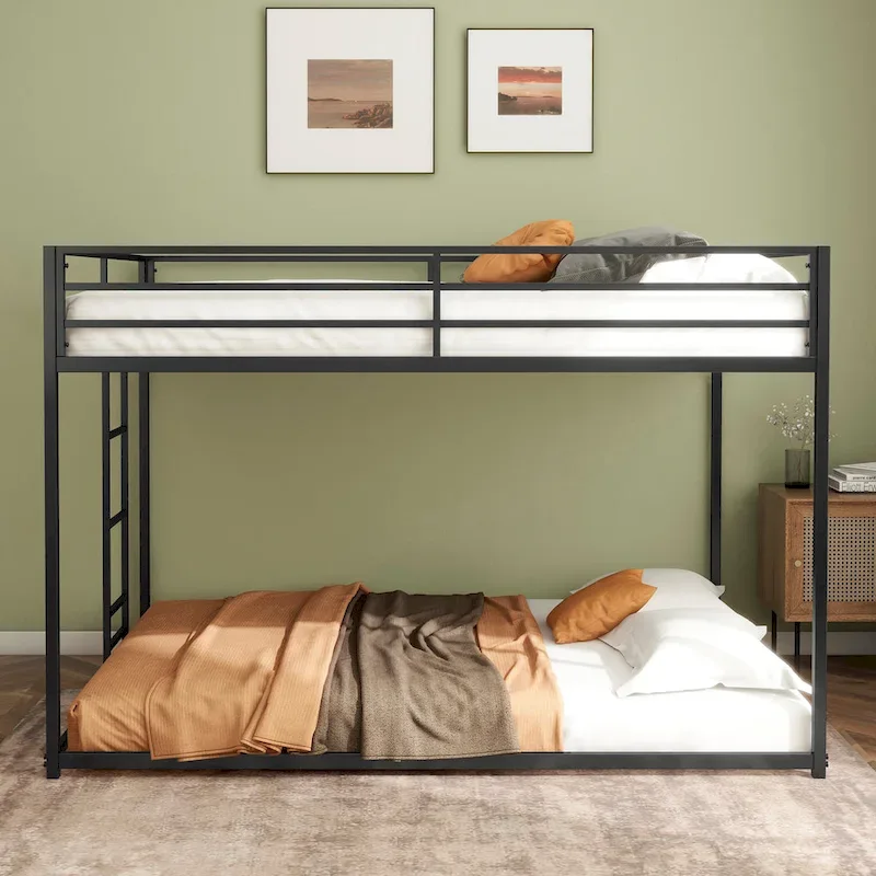 Adin Modern Full Over Full Bunk Bed with Black Metal Guard Rail by Christopher Knight Home