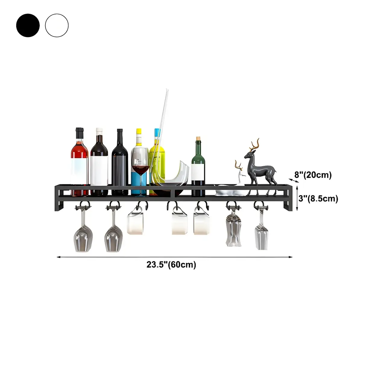 Floating Mount Metal Wine Glasses and Bottle Rack with Hook