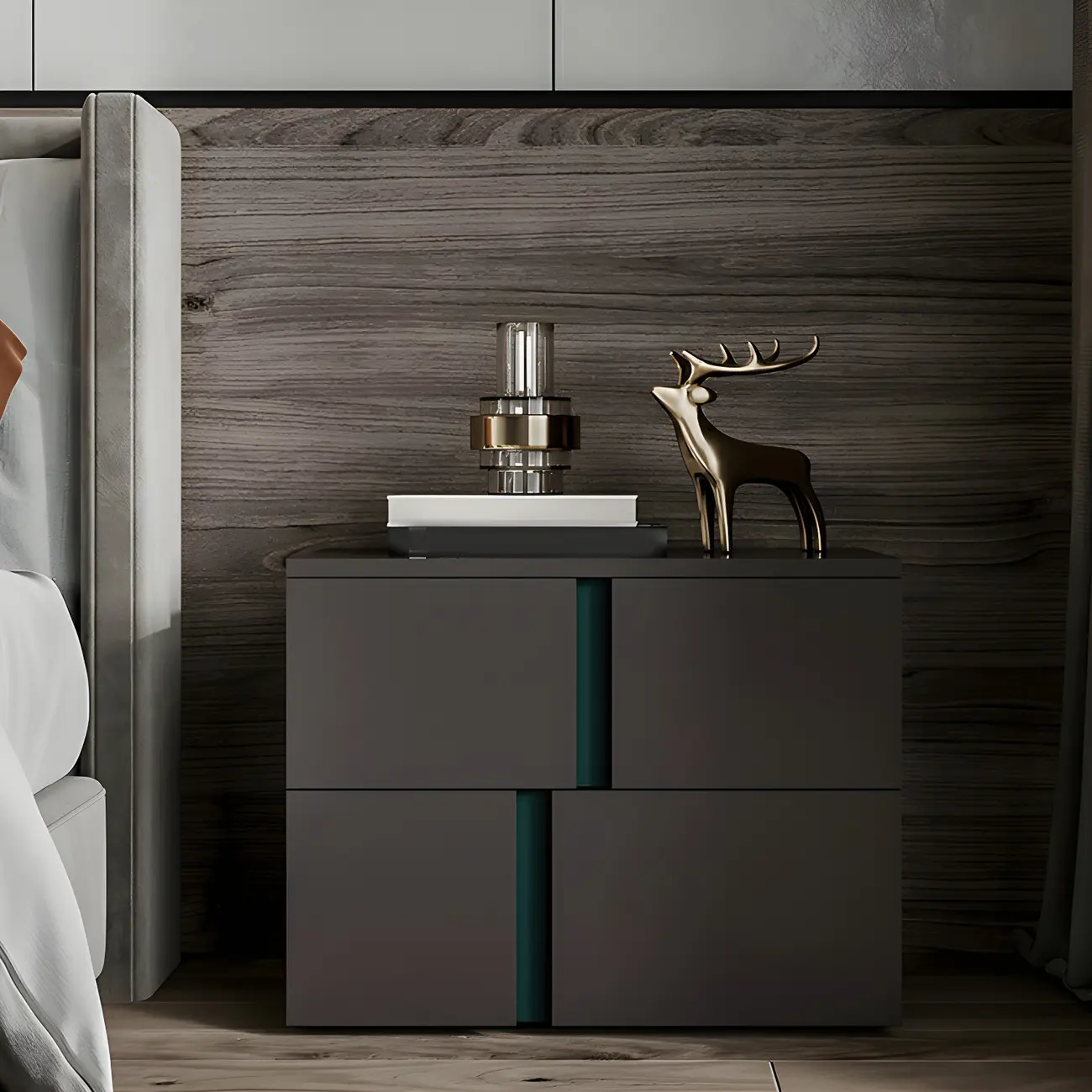 Modern Handle Free Brown Wood 2-Drawer Nightstand